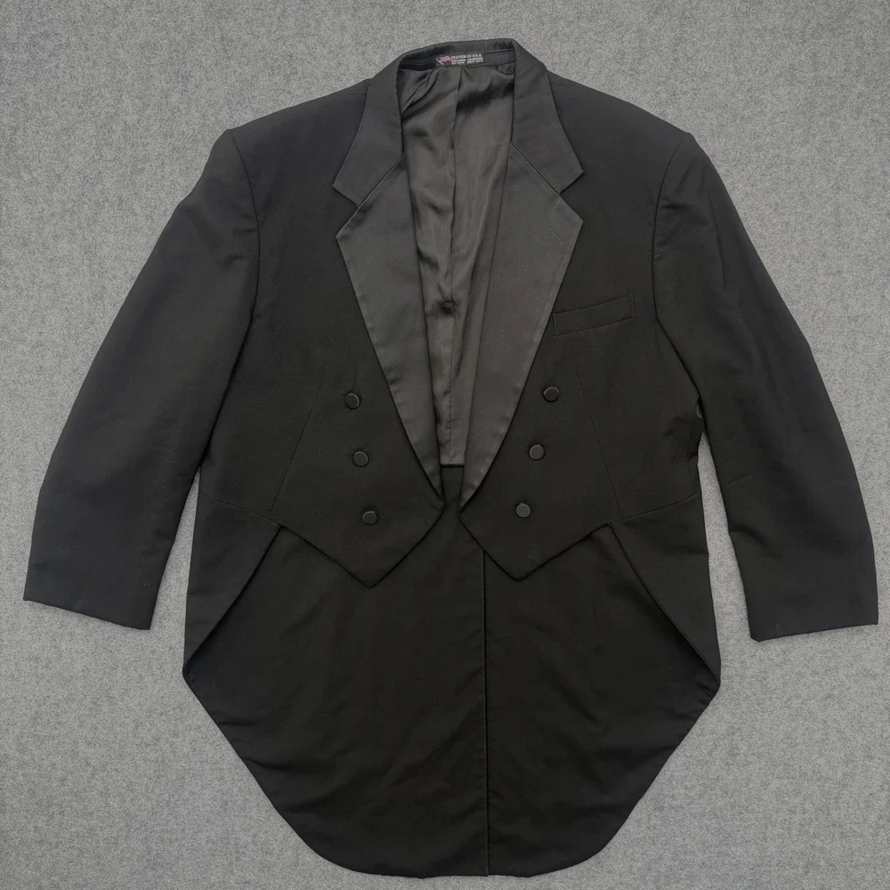 Oscar de la Renta Formal Mens Black Tuxedo Tailcoat Double Breasted Jacket USA